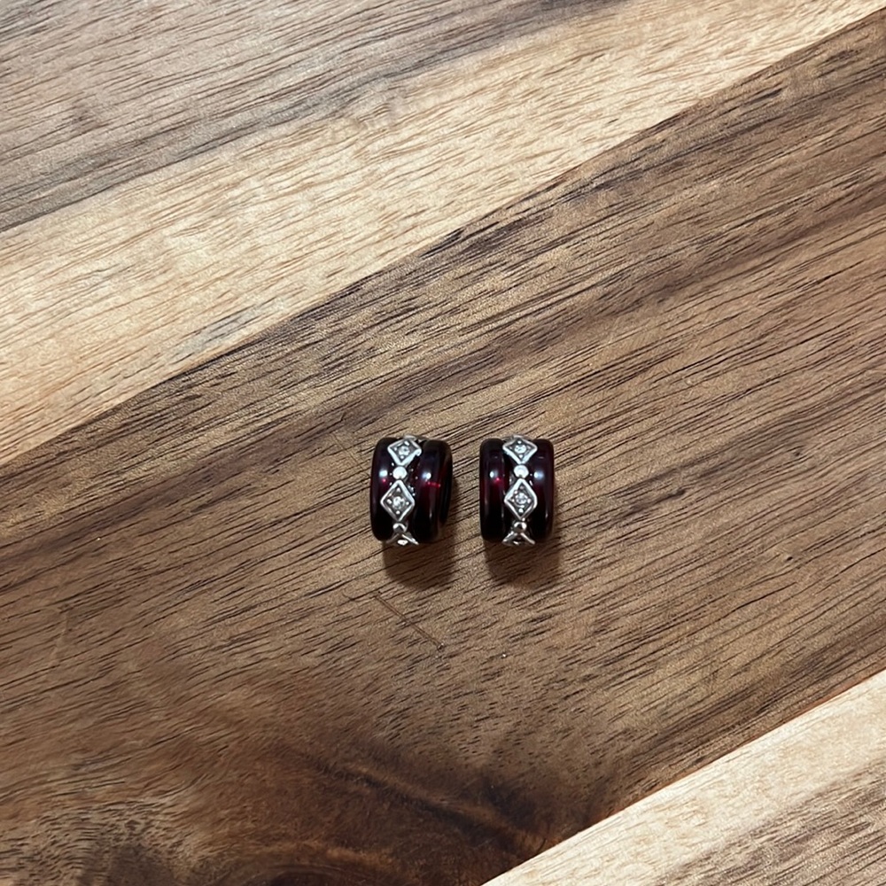2 Brighton bead spacers. Dark red with little crystals set in silver.